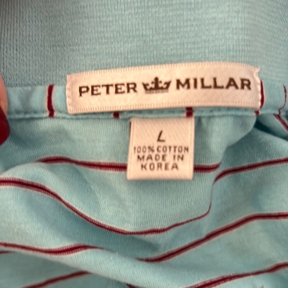 Peter Millar golf polo T-shirt size Large “ceramic” blue with burgundy stripes - Picture 6 of 11